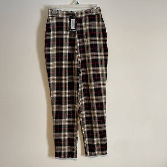 Nasty Gal Pants - Nasty Gal Plaid Trousers - Red, Black, White